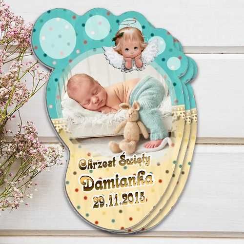 Magnes Stópka na chrzest 14szt wysokość 14cm