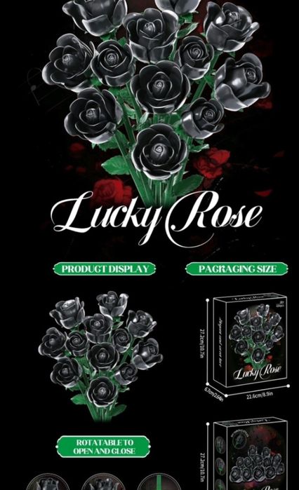 Klocki konstrukcyjne Lucky Rose – czarne róże, 684 elementy