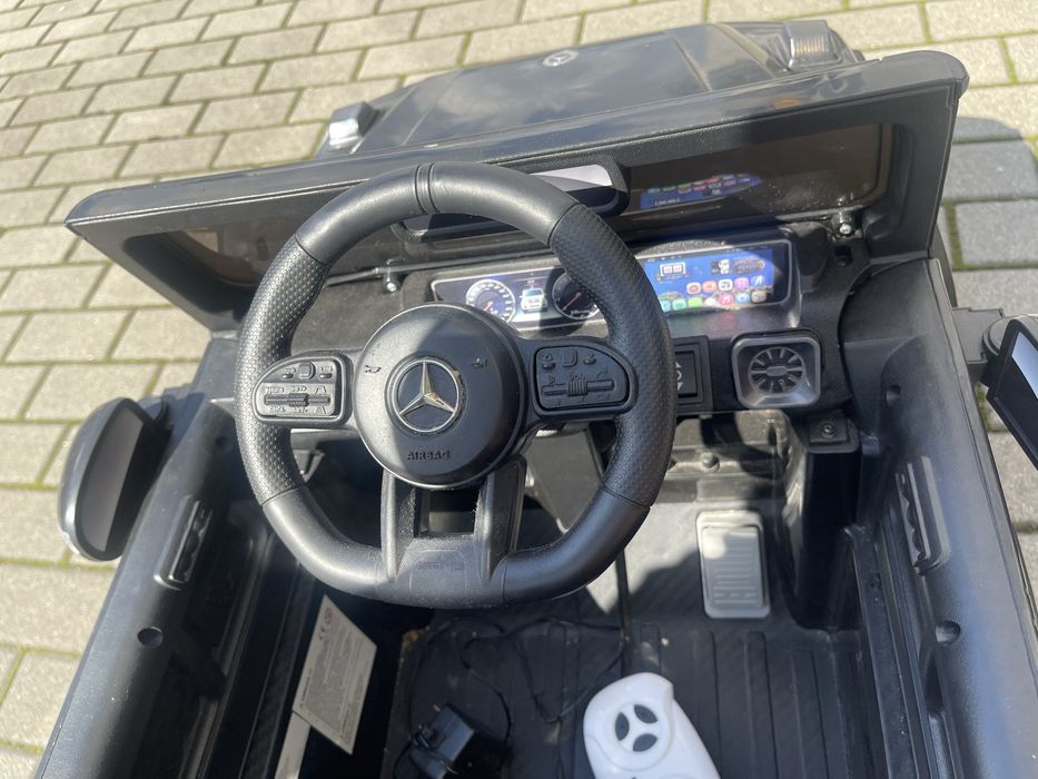 Samochód dla dziecka Mercedes G AMG czarny EVA 12V, 4 silniki, skórzane siedzenie, pilot 2,4 GHz – elektryczny samochód dla dzieci