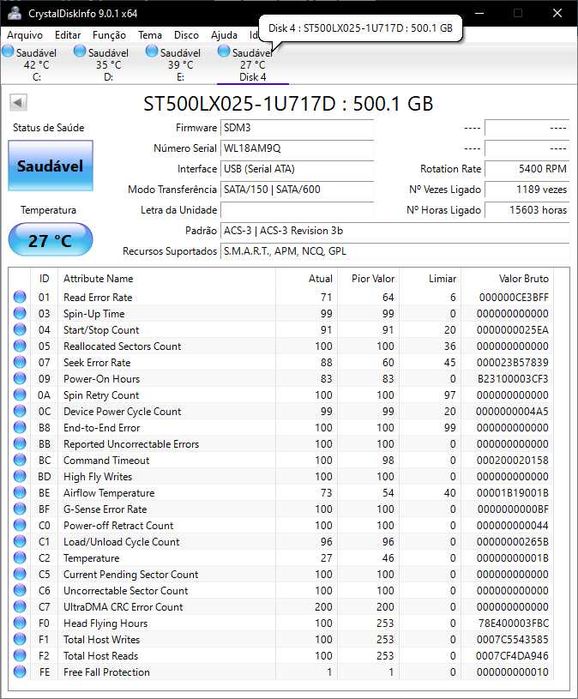 2 discos 2.5" Seagate FireCuda Hybrid 500GB HDD + 8GB NAND (5400 RPM)