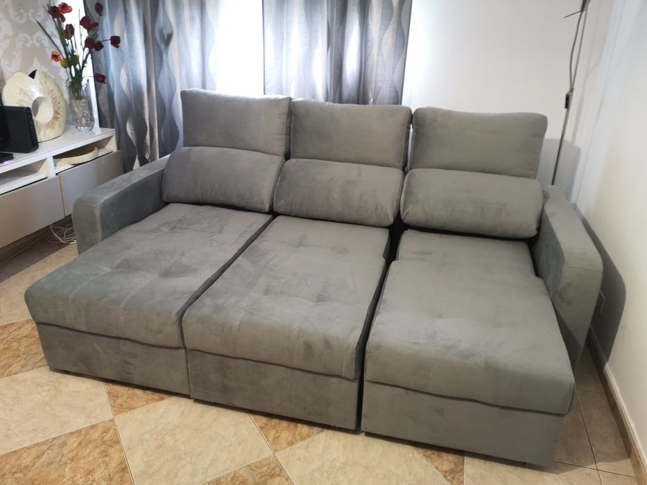 Sofa Chaiselong com Cama + Bau Elevatorio NOVO - FABRICA - sofá