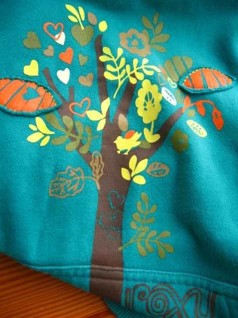 толстовка бирюзовая, митенки, капюшон, принт дерево, хлопок подростку