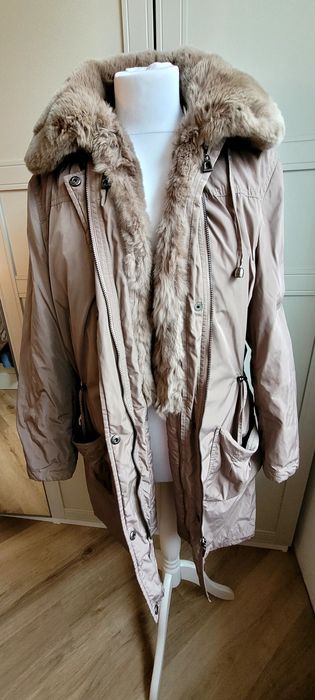 Parka kurtka ARYTON futro podpinka beżowa 36 S królik