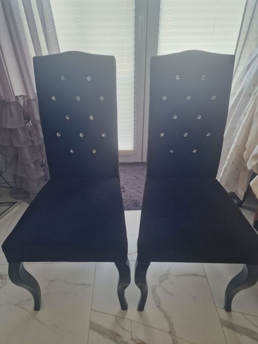 Krzesła 4 szt glamour,czarne pikowane