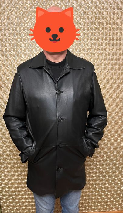 Шкіряне демісезонне чоловіче пальто 52 розміру