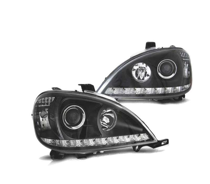 FARÓIS MERCEDES CLASSE ML W163 98-01 DAYLIGHT NEGROS