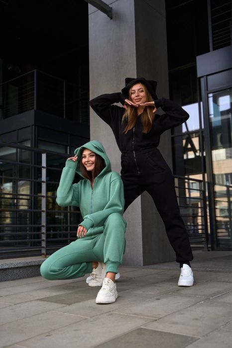 Жіночий зимовий комбінезон на флісі з вушками [XS-L]