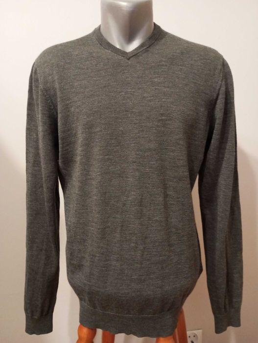 H&M Szary sweter męski z wełny merino w serek rozm.L