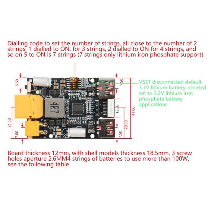 Модуль 2в1: повербанк (PD, QC 100W), зарядка для 2S-7S Li-ion/LiFePO4