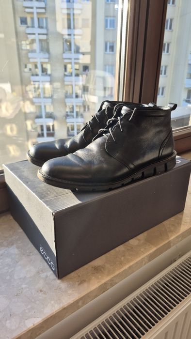 Skórzane trzewiki męskie ECCO, czarne, rozmiar 41 – bardzo dobry stan