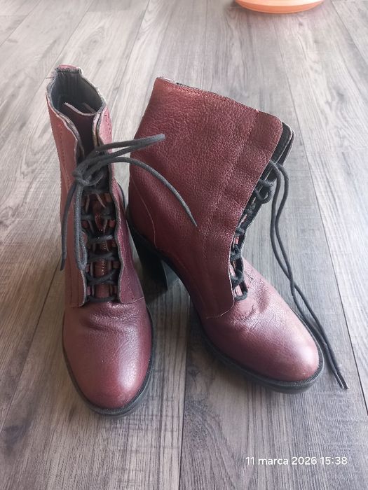 Wysokie botki na słupku burgund polkozaki H&M 37