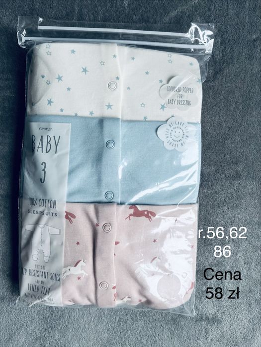 Pajacyki dla dziewczynki 3-pak, rozm 56,62,86 George