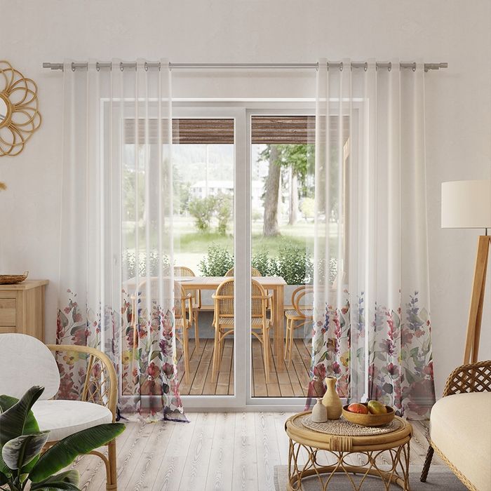 Firana z etaminy w drukowane kolorowe kwiaty Jolanda 260x350 taśma