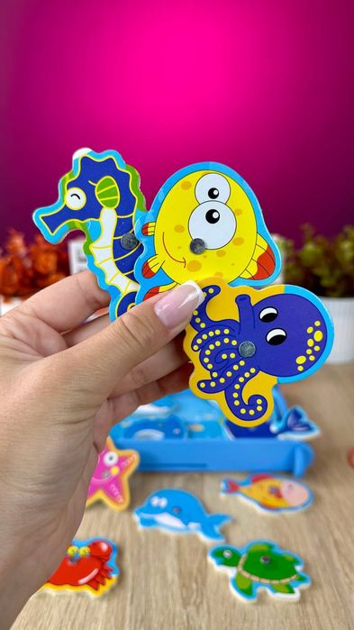 Велика дерев'яна магнітна рибалка риболовля 2 вудочки рибки 12 штук