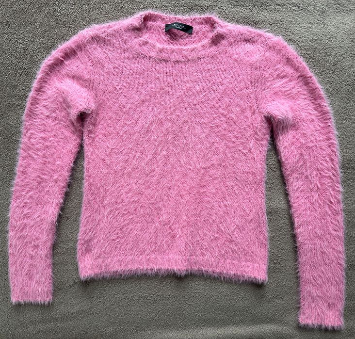 Różowy sweterek Weekend Max Mara O-neck włochaty rozciągliwy M
