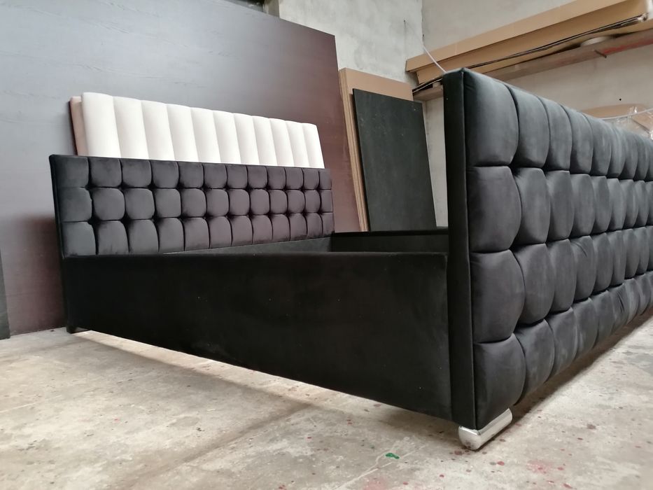 Łóżko tapicerowane pikowane wyższa rama zagłowie welur glamour Velvet