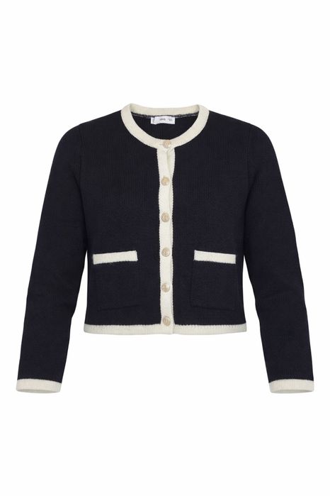 Чорно-білий теплий светр Mango з золотими ґудзиками, розмір L