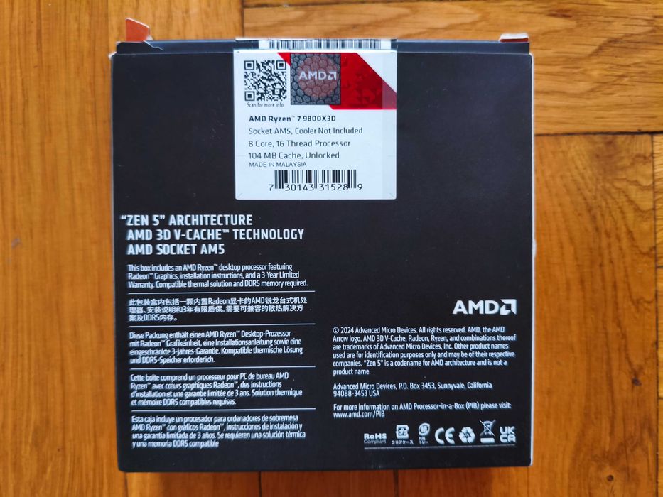 AMD Ryzen 7 9800X3D Procesor AM5 4.7 GHz BOX Golden Sample (PBO -30)