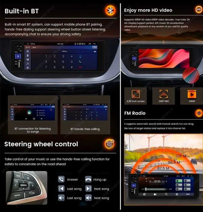 Rádio 1din Ecrã Tátil - CarPlay & Android Auto!
