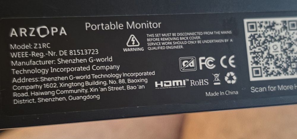Monitor Portátil ARZOPA Z1RC 16" 2.5K QHD – Como Novo (Abril 2026)