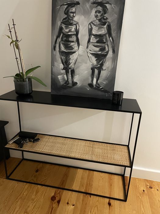 Consola Aço Preto c/ Prateleira em Ratan
