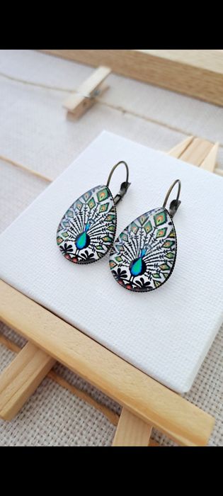 Kolczyki paw pawie pióra folk