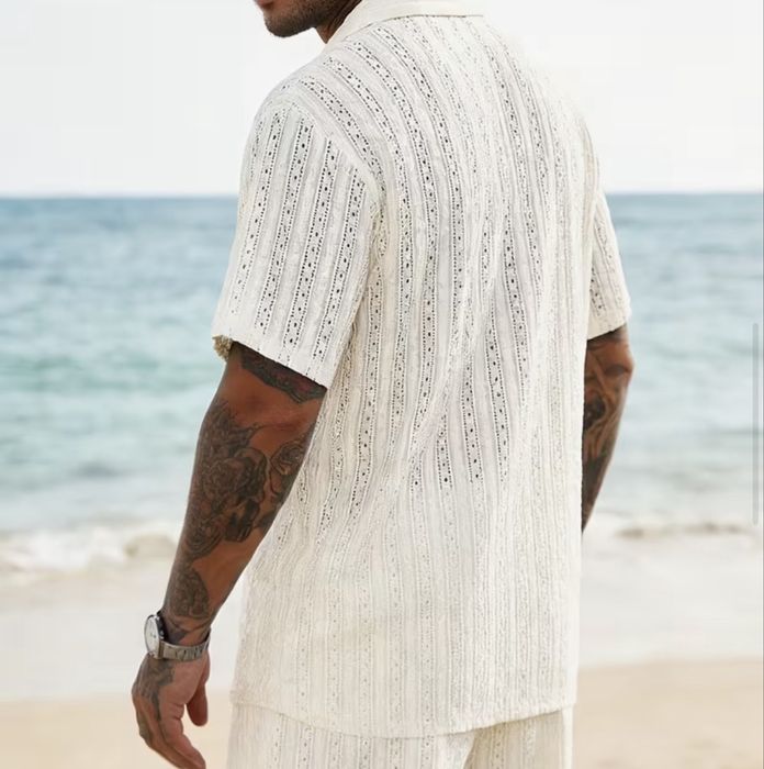 л р ажурна Сорочка літня на короткий рукав світла  Молочний чоловіча