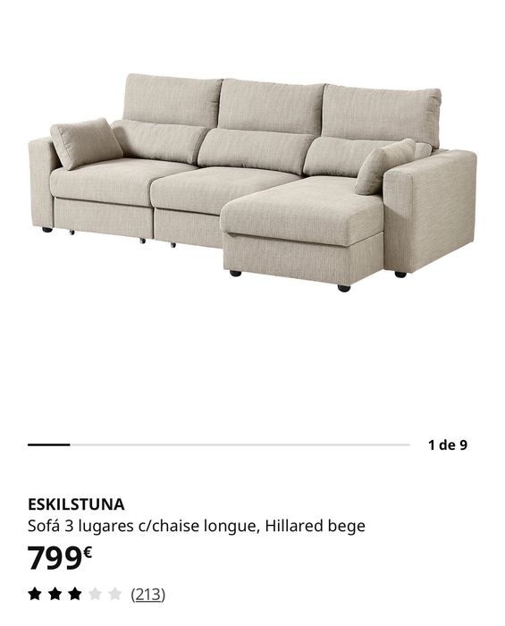 Sofá com chaise longue 3 lugares - ESKILSTUNA