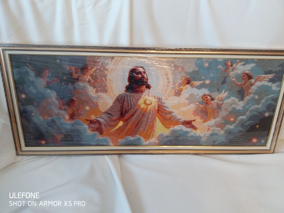 Картина ікона алмазна мозаїка Ісус Христос в хмарах 100*40см