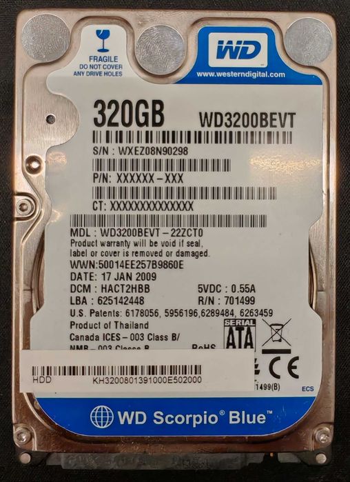 Dysk 2,5" 320GB WD Blue WD3200BEVT