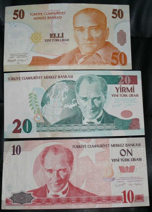 Turcja 10, 20 i 50 lira 2005 P.218-220 Zestaw 3 sztuk