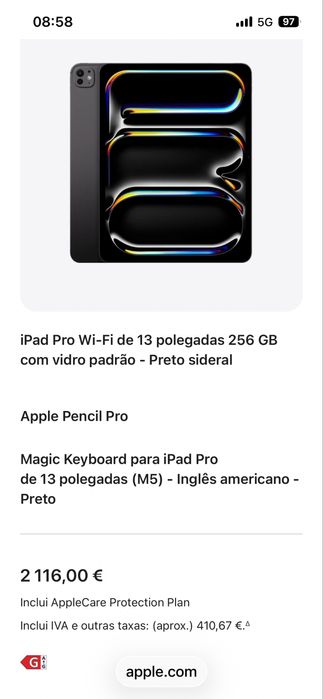 Ipad Pro 13” 2025, 256 GB +apple pen pro+ keyboard+apple care