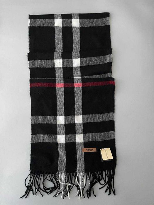 Фірмовий шарф Burberry чорний в клітинку кашеміровий 30/180см