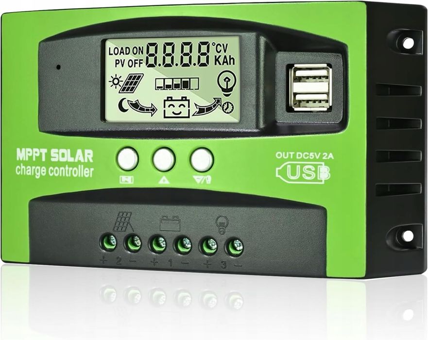 Regulator ładowania słonecznego MPPT 30A 12V 24V, 2 wejścia USB