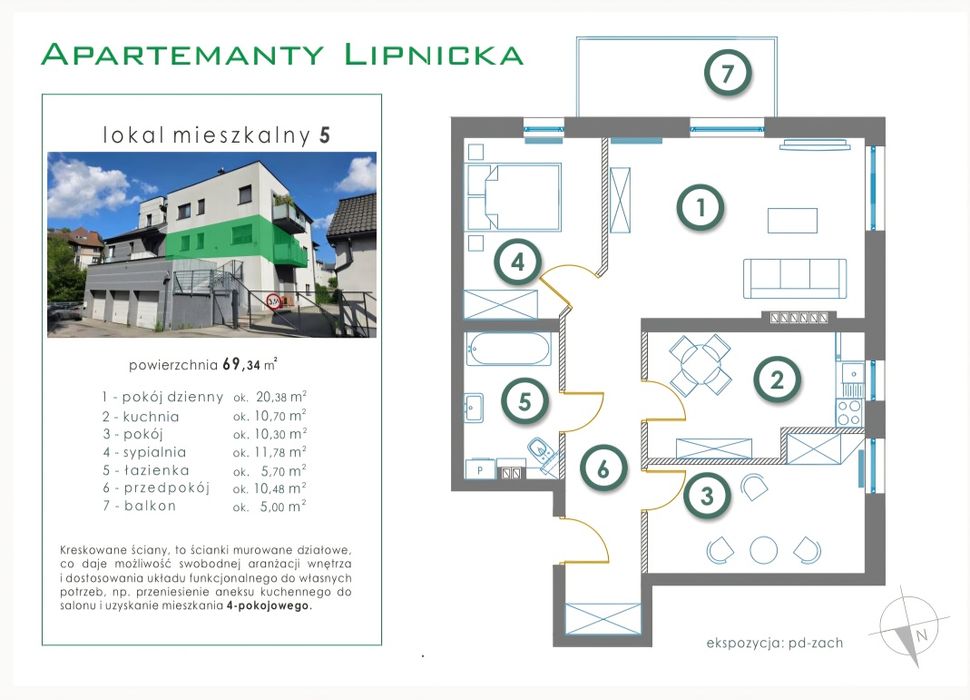 Przestronne mieszkanie 3/4 pokoje z parkingiem w pobliżu centrum