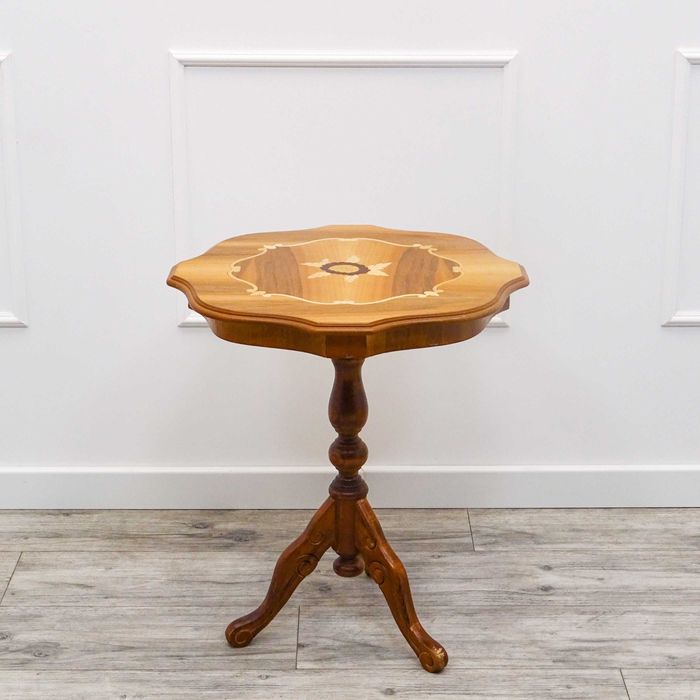 Stylowy drewniany STOLIK bukowy okrągły BUK stoliczek LUDWIK lata 80.