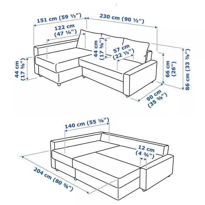 Sofa cama com chaise longue IKEA Friheten, cor Bege