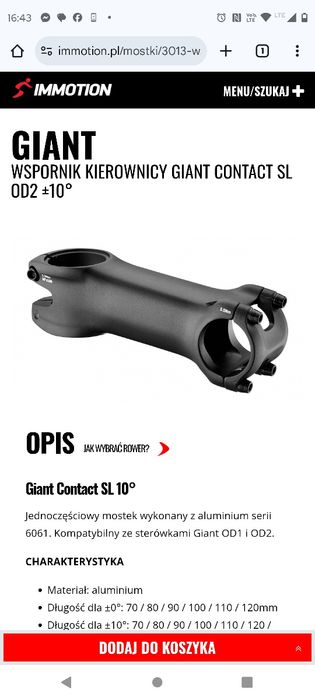 Mostek kierownicy Giant Contact SL OD1  OD2 ±10° 140mm 1 1/4   1 1/8