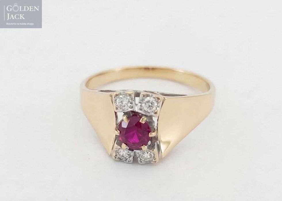 Złoty pierścionek Rubin + Brylanty złoto pr. 585 waga 3 g rozmiar 14