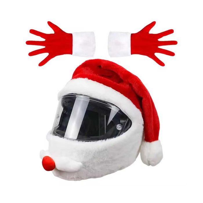 Gorro de Pai Natal com barba capacete tamanho único par de luvas