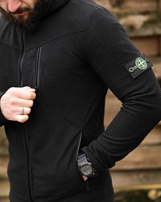 Флісова термокофта Stone чорна, флисовая кофта с капюшоном, флисовка