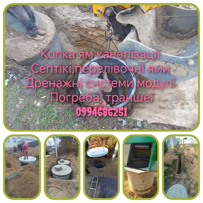 Углубление криницьКопка та монтаж ям.Чистка криниць.