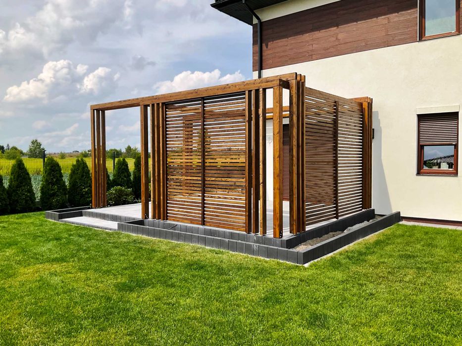 pergola, taras, altana, wiata, drewno BSH, poliwęglan, zadaszenie