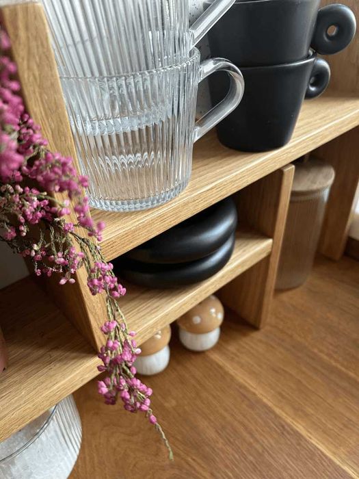 Dębowa półka Harmonia, na kubki, na blat, regał, Japandi, Scandi.