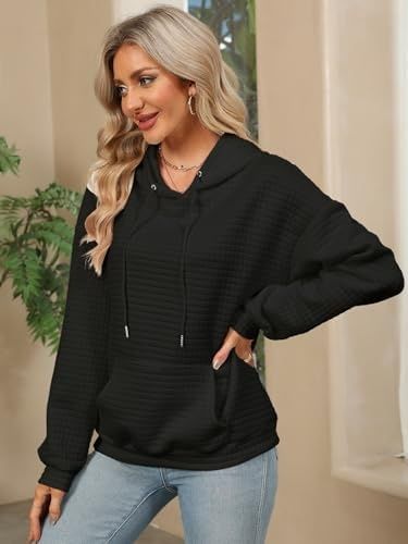 Bluza damska Decorie czarna oversize waflowa struktura kangurka  XL