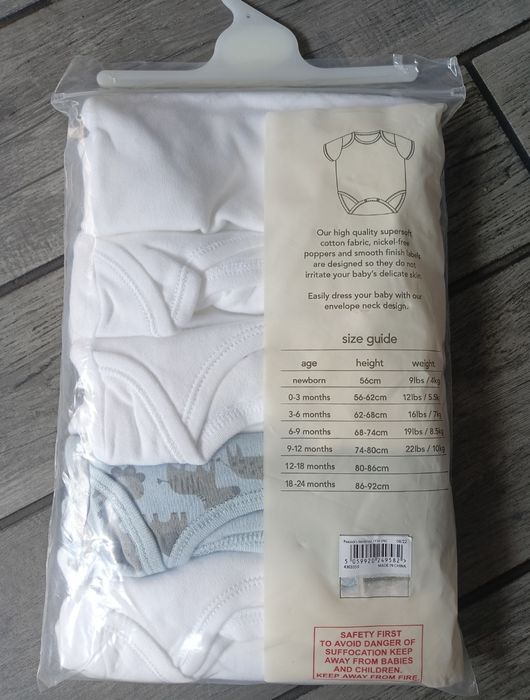 5 pak body niemowlęce, body na krótki rękaw, 0-3 m-ce