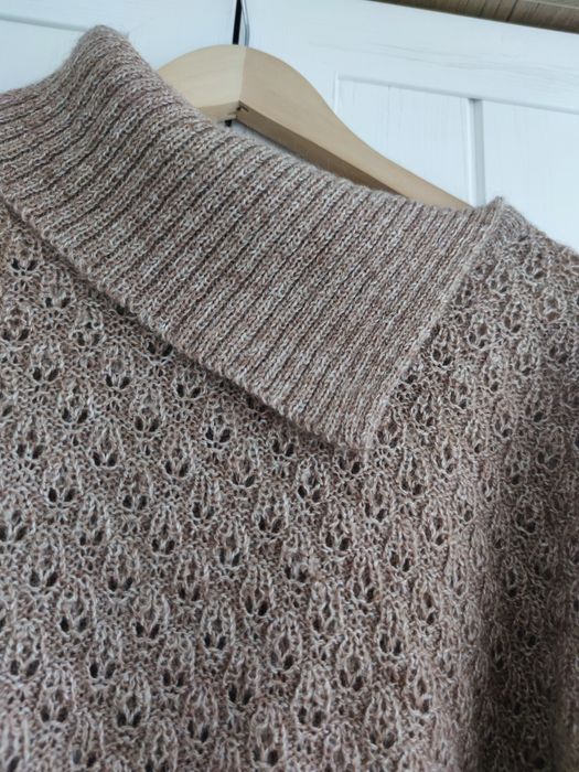 Sweter damski z dzianiny beżowy brązowy M 38 uniwersalny oversize