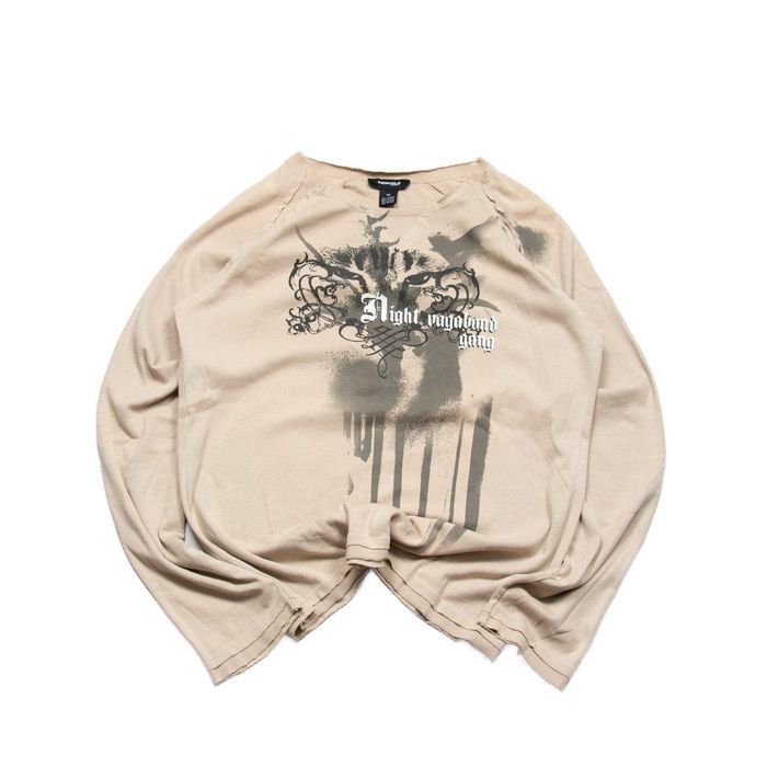 Y2K Kenvelo Longsleeve Cyber Grunge długi rękaw distressed M