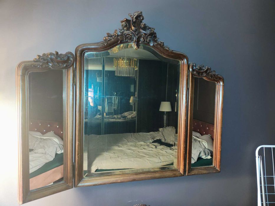 Stylowe potrójne lustro dębowe