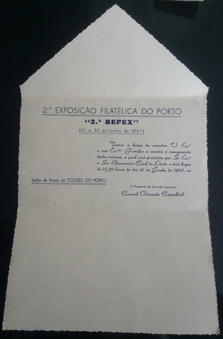 Filatelia Portugal Bepex Convite 1947